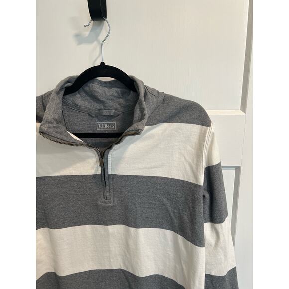 LL BEAN Sweater MENS Large Top Striped 1/4 Zip Pullover GRAY  White - Picture 1 of 6